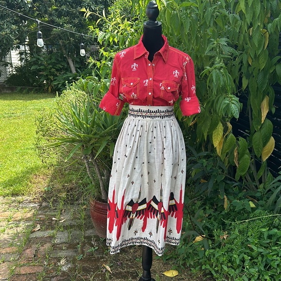 60s 70s Vintage OOAK Handmade Flying Geese Skirt XS - Picture 3 of 11